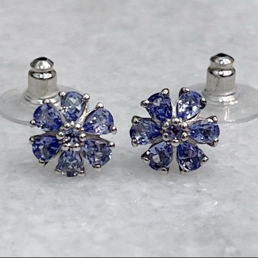Tanzanite Floral Sterling Silver Stud Earrings